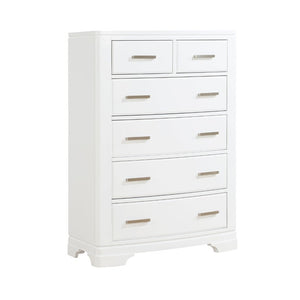 English Elm White Lacquer Eastern King Bedroom Set with Chrome Hardware Curved Headboard and Storage B011S08063