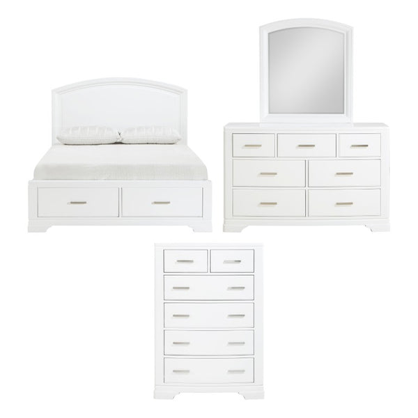 English Elm White Transitional Bedroom Set with Chrome Hardware Curved Headboard and Storage B011S08065