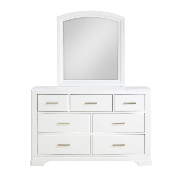 English Elm White Transitional Bedroom Set with Chrome Hardware Curved Headboard and Storage B011S08065