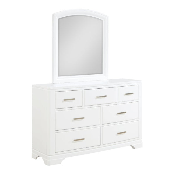 English Elm White Transitional Bedroom Set with Chrome Hardware Curved Headboard and Storage B011S08065