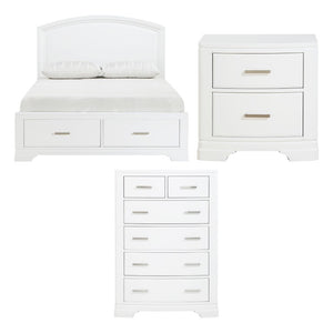 English Elm White Lacquer California King Bedroom Set with Chrome Pulls and Footboard Storage B011S08066