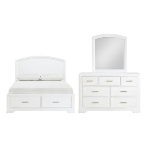 English Elm White California King Bedroom Set with Curved Headboard Chrome Pulls and Storage B011S08067