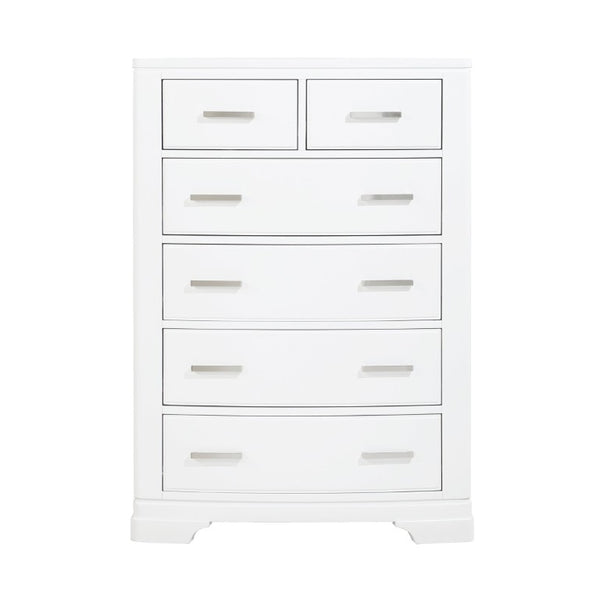 English Elm White Queen Bedroom Set with Curved Headboard Footboard Storage and Chrome Pulls B011S08069