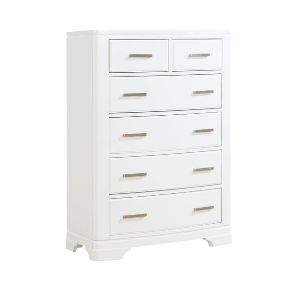 English Elm White Queen Bedroom Set with Curved Headboard Footboard Storage and Chrome Pulls B011S08069