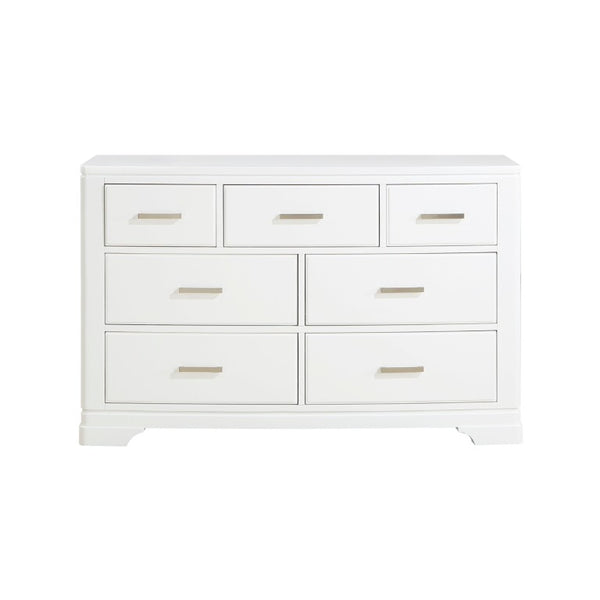 English Elm White Queen Bedroom Set with Curved Headboard Chrome Hardware and Storage Drawers B011S08071