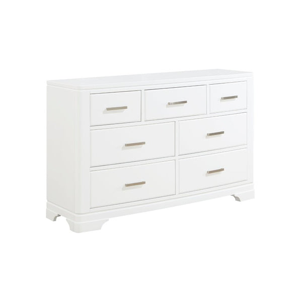 English Elm White Queen Bedroom Set with Curved Headboard Chrome Hardware and Storage Drawers B011S08071