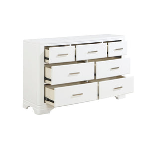 English Elm White Queen Bedroom Set with Curved Headboard Chrome Hardware and Storage Drawers B011S08071