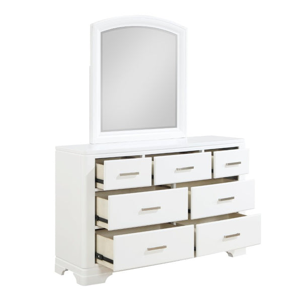 English Elm White Full Bedroom Set with Curved Headboard Footboard Storage Dresser and Mirror B011S08073
