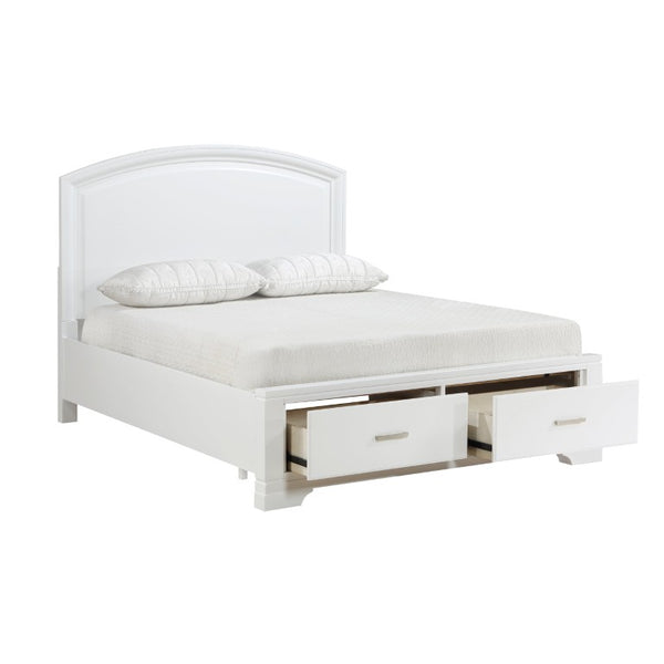 English Elm White Full Bedroom Set with Curved Headboard Footboard Storage Dresser and Mirror B011S08073