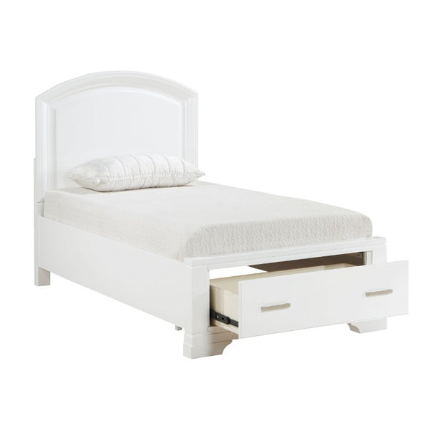 English Elm White Full Bedroom Set with Curved Headboard Footboard Storage Dresser and Mirror B011S08073