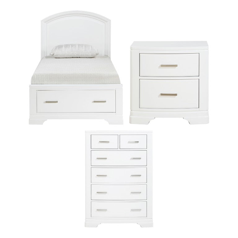 English Elm White Lacquer Twin Bedroom Set with Chrome Hardware for Kids or Guest Rooms B011S08075