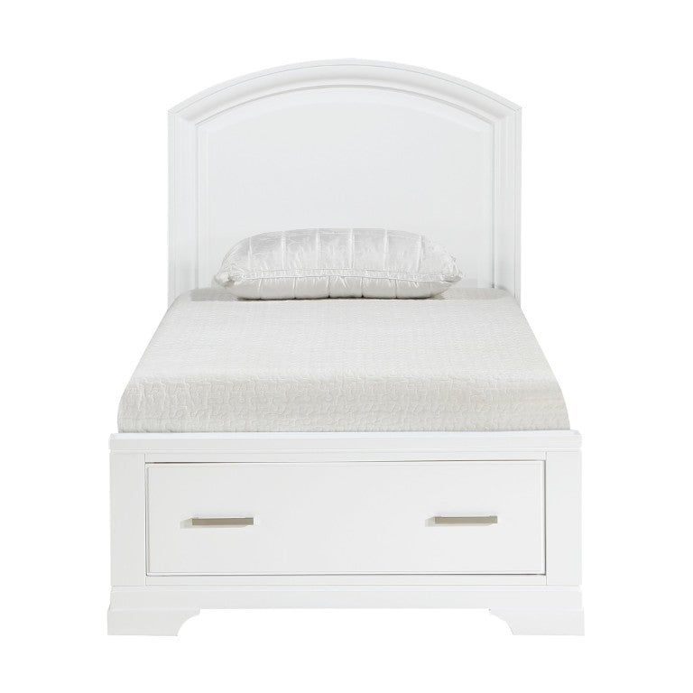 English Elm White Lacquer Twin Bedroom Set with Arched Headboard Dresser and Coordinating Mirror B011S08076