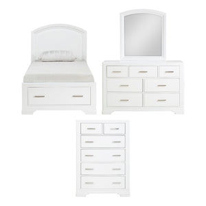 English Elm White Lacquer Twin Bedroom Set with Chrome Pulls Dresser Mirror and Storage Chest B011S08077