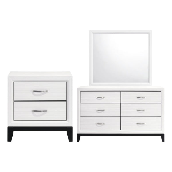 English Elm White Wood Grain Melamine Bedroom Set with Dresser Nightstand and Coordinated Mirror B011S08091