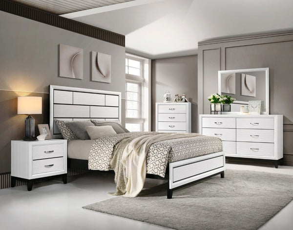 English Elm White Wood Grain Melamine Bedroom Set with Dresser Nightstand and Coordinated Mirror B011S08091