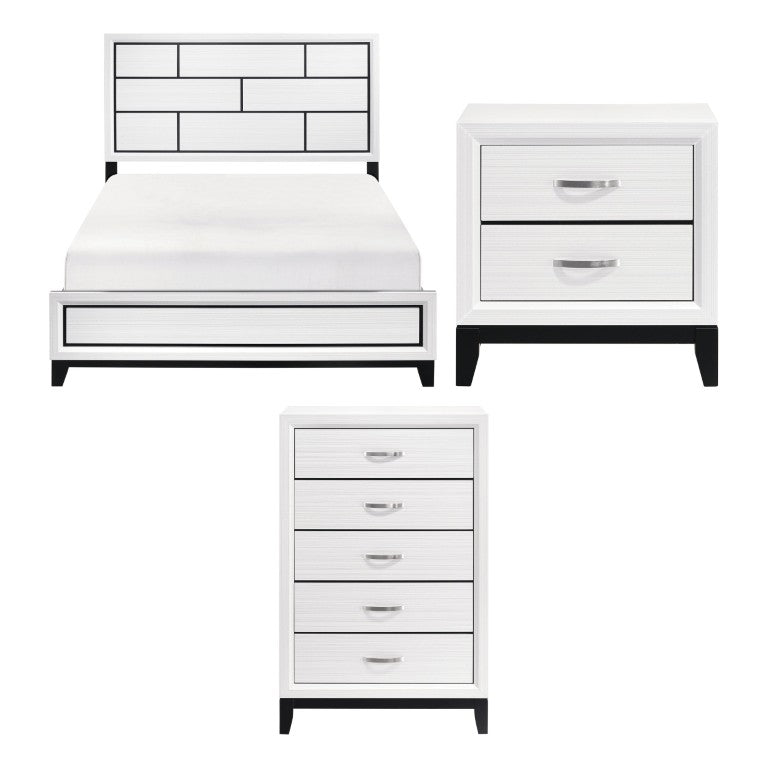 English Elm White Wood Grain Bedroom Set California King Bed Nightstand and Chest Modern Three Piece B011S08095
