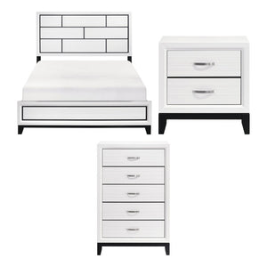 English Elm White Wood Grain Bedroom Set California King Bed Nightstand and Chest Modern Three Piece B011S08095