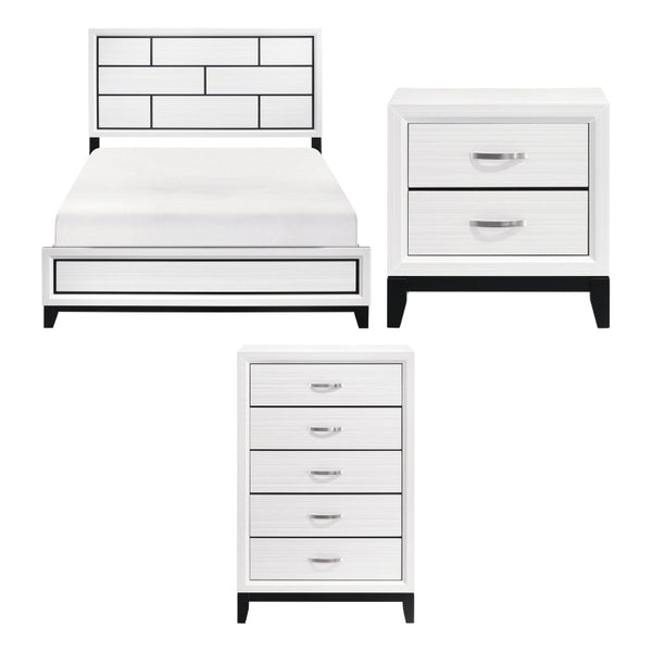 English Elm White Wood Grain Bedroom Set California King Bed Nightstand and Chest Modern Three Piece B011S08095