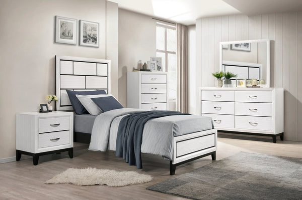 English Elm White Wood Grain Bedroom Set California King Bed Nightstand and Chest Modern Three Piece B011S08095
