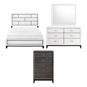 English Elm White Wood Grain Melamine California King Bedroom Set with Black Accent Hardware B011S08097
