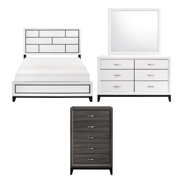 English Elm White Wood Grain Melamine California King Bedroom Set with Black Accent Hardware B011S08097