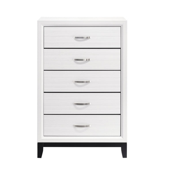 English Elm White Queen Bedroom Set with Melamine Veneer Finish Nickel Pulls and Black Accents B011S08098