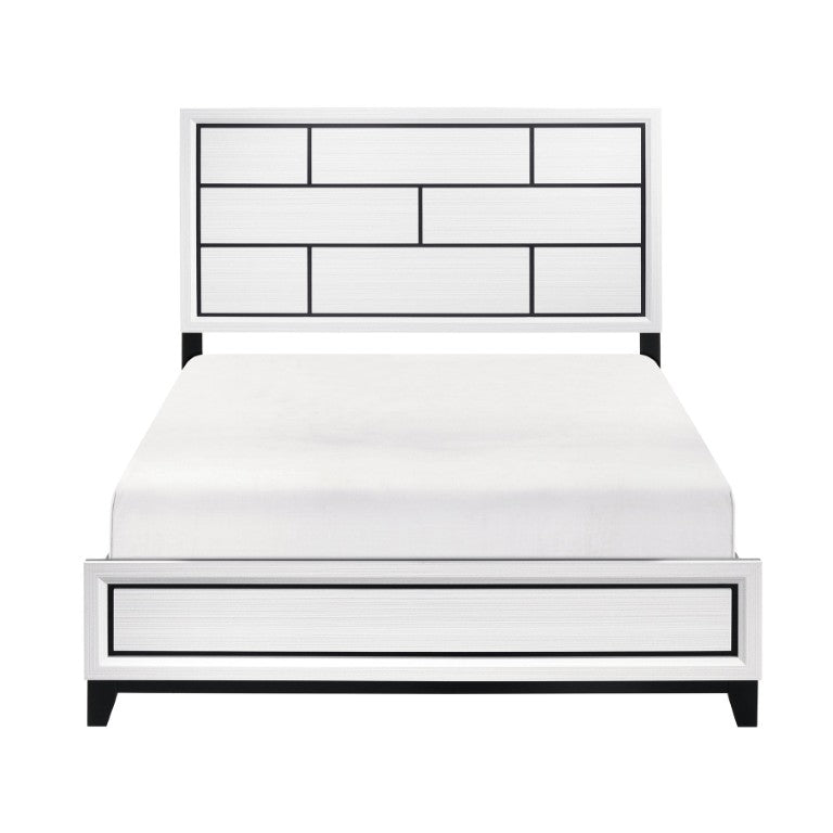 English Elm White Queen Bedroom Set with Melamine Veneer Finish Nickel Pulls and Black Accents B011S08098