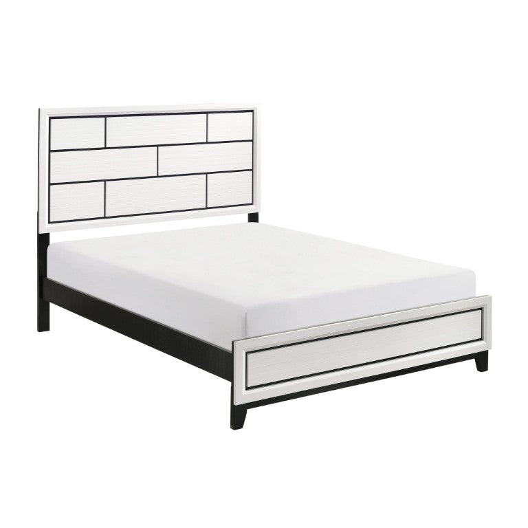English Elm White Queen Bedroom Set with Melamine Veneer Finish Nickel Pulls and Black Accents B011S08098