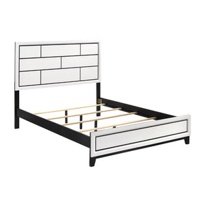 English Elm White Wood Grain Melamine Queen Bedroom Set with Dresser Mirror and Black Accents B011S08099