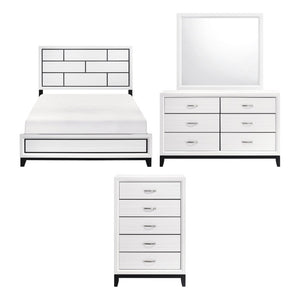 English Elm White Modern Bedroom Set Queen Bed Dresser Mirror and Chest with Black Accent Rails B011S08100