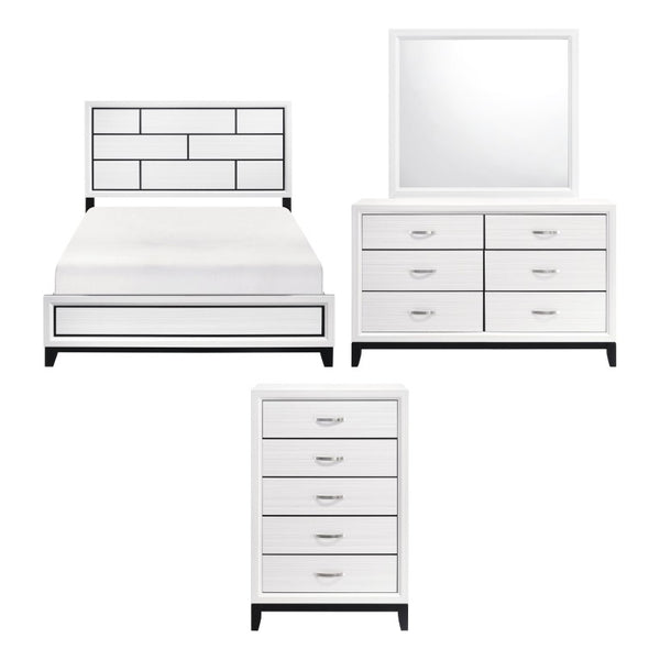 English Elm White Modern Bedroom Set Queen Bed Dresser Mirror and Chest with Black Accent Rails B011S08100