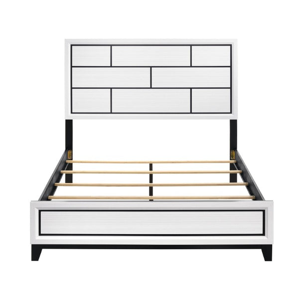 English Elm White Modern Bedroom Set Queen Bed Dresser Mirror and Chest with Black Accent Rails B011S08100