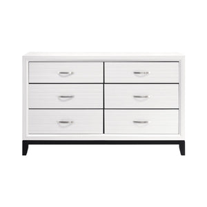 English Elm White Modern Bedroom Set Queen Bed Dresser Mirror and Chest with Black Accent Rails B011S08100