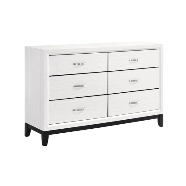 English Elm White Modern Bedroom Set Queen Bed Dresser Mirror and Chest with Black Accent Rails B011S08100