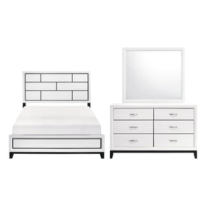 English Elm White Modern Full Bedroom Set with Dresser and Mirror Wood Grain Melamine Finish B011S08102