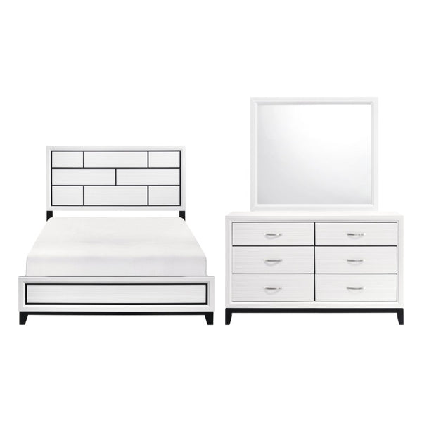 English Elm White Modern Full Bedroom Set with Dresser and Mirror Wood Grain Melamine Finish B011S08102