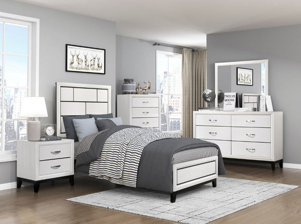 English Elm White Modern Full Bedroom Set with Dresser and Mirror Wood Grain Melamine Finish B011S08102