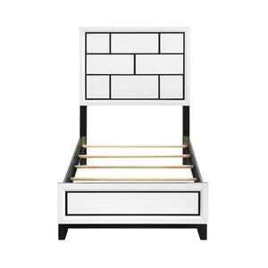 English Elm White Wood Grain Four Piece Full Bedroom Set with Black Accents and Nickel Hardware B011S08103