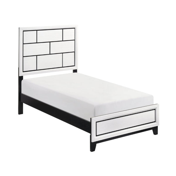 English Elm White Wood Grain Four Piece Full Bedroom Set with Black Accents and Nickel Hardware B011S08103