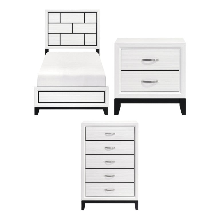 English Elm White Three Piece Twin Bedroom Set with Melamine Veneer Bed Nightstand and Chest B011S08104
