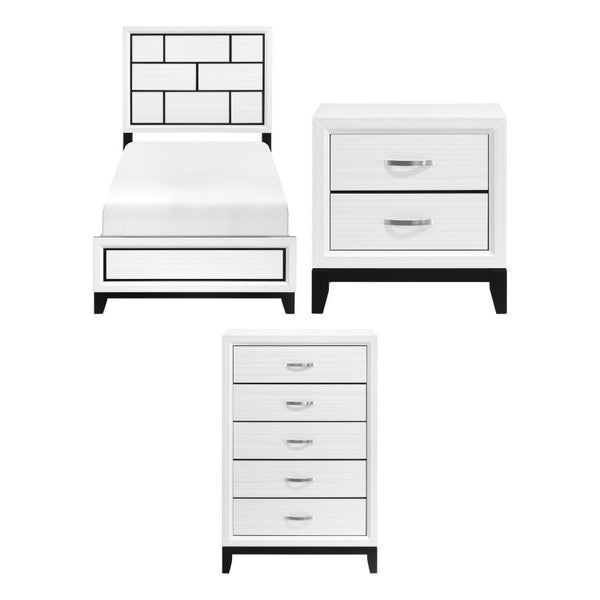 English Elm White Three Piece Twin Bedroom Set with Melamine Veneer Bed Nightstand and Chest B011S08104
