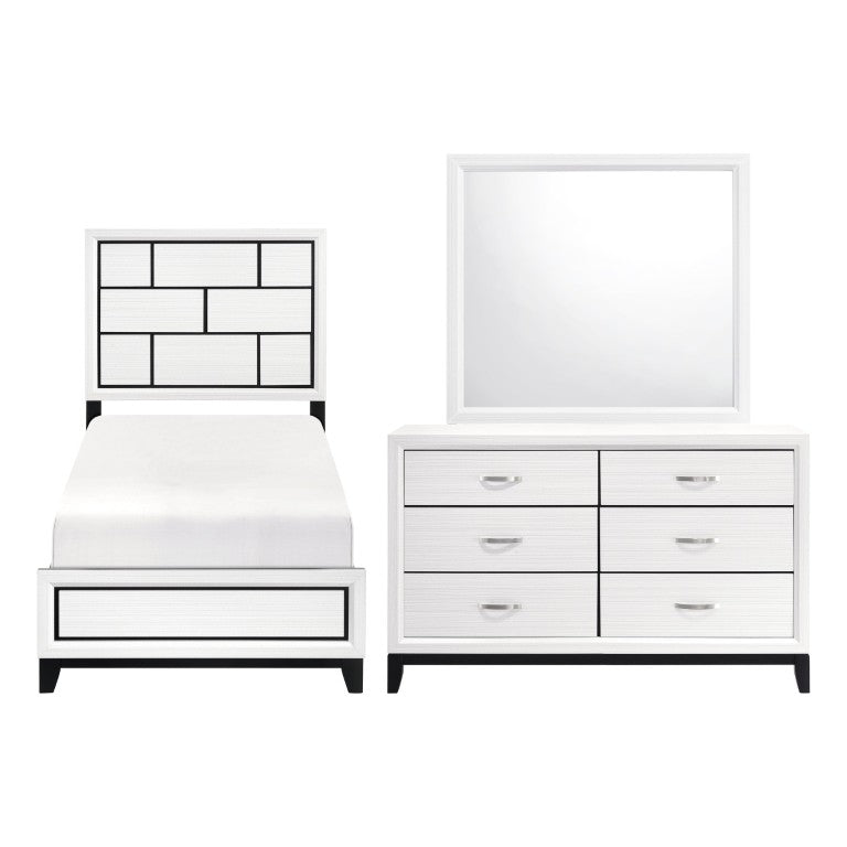 English Elm White Contemporary Twin Bedroom Set with Dresser Mirror Wood Grain Finish B011S08105