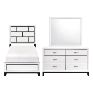 English Elm White Contemporary Twin Bedroom Set with Dresser Mirror Wood Grain Finish B011S08105