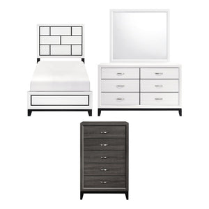 English Elm White Wood Grain Melamine Bedroom Set Twin Bed Dresser Mirror and Chest Contemporary B011S08106