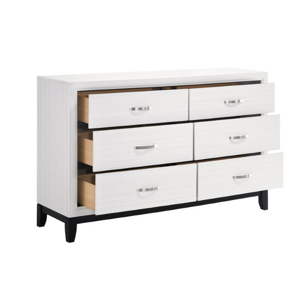 English Elm White Wood Grain Melamine Bedroom Set Twin Bed Dresser Mirror and Chest Contemporary B011S08106