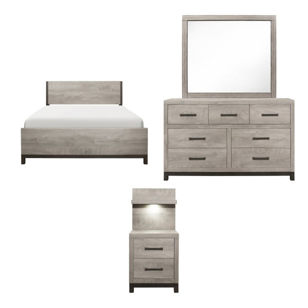 English Elm Gray Two-Tone Melamine Full Bedroom Set with LED Nightstand and Industrial Accents B011S08115