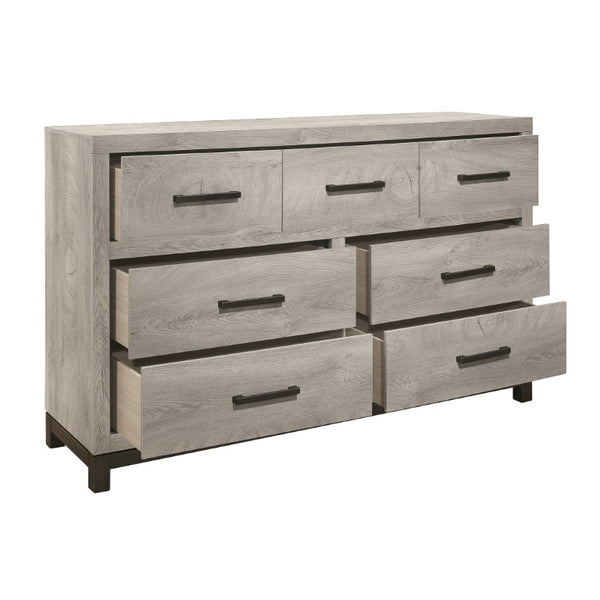 English Elm Gray Two-Tone Melamine Full Bedroom Set with LED Nightstand and Industrial Accents B011S08115