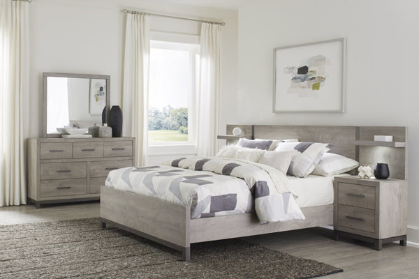 English Elm Gray Two-Tone Melamine Full Bedroom Set with LED Nightstand and Industrial Accents B011S08115