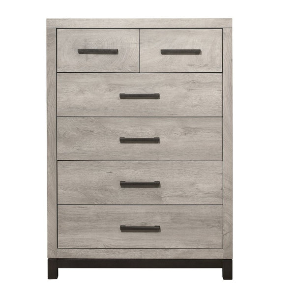 English Elm Gray Two-Tone Melamine Full Bedroom Set with LED Nightstand and Industrial Accents B011S08115