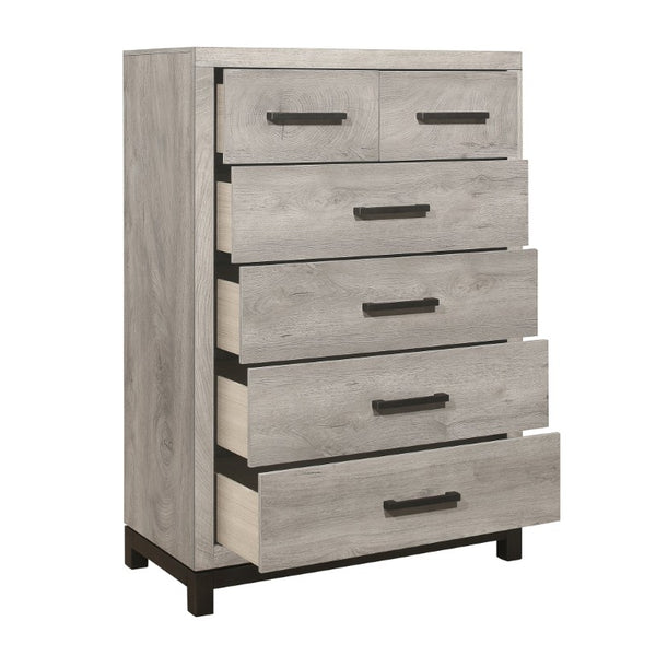 English Elm Gray Two-Tone Melamine Full Bedroom Set with LED Nightstand and Industrial Accents B011S08115